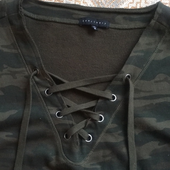 Sanctuary Tops - Sanctuary camo lace up sweatshirt